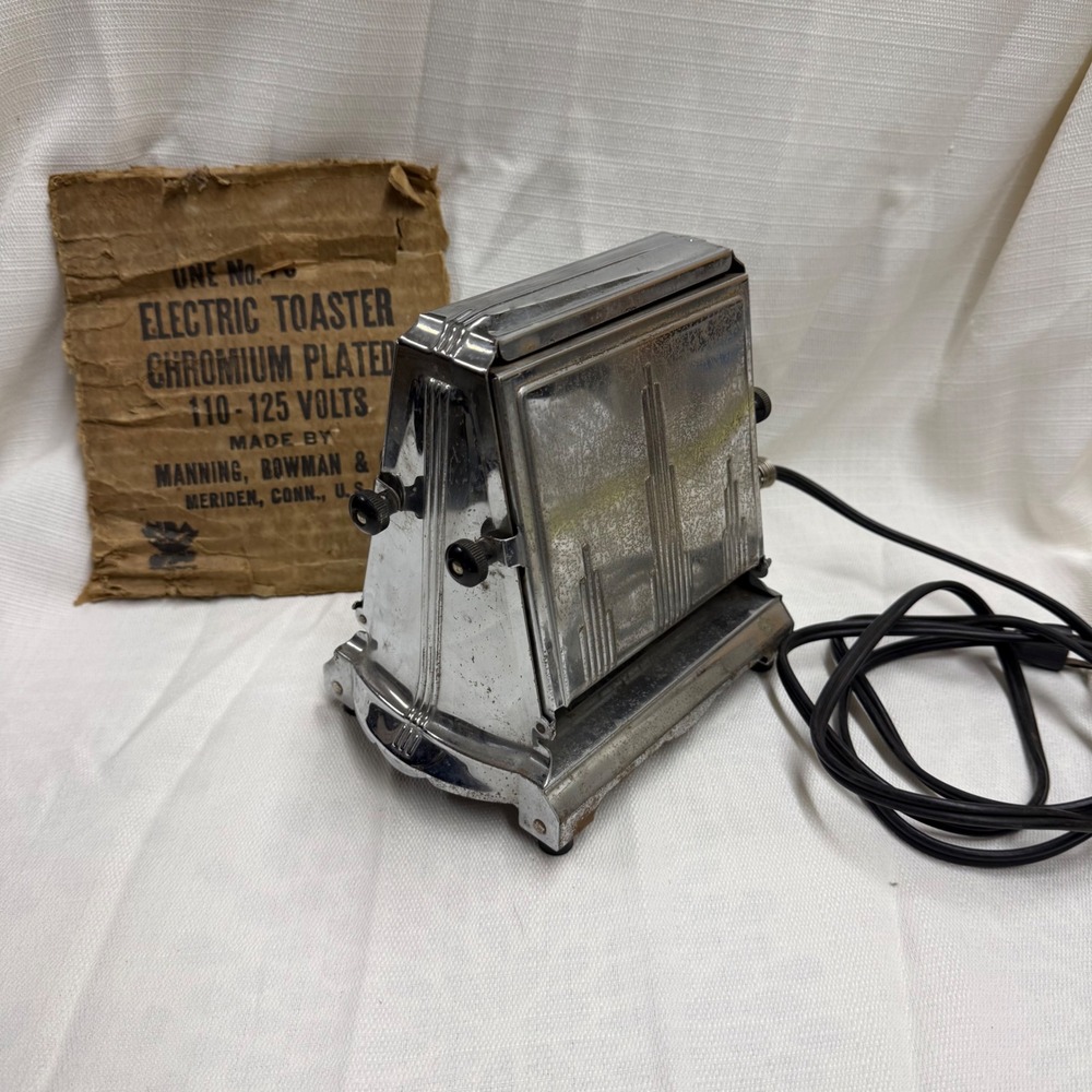 Vintage Manning Bowman Art Deco Skyscraper Chromium Plated Electric Toaster #76